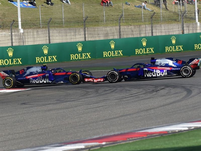 Brendon Hartley & Pierre Gasly facing each other after a run in